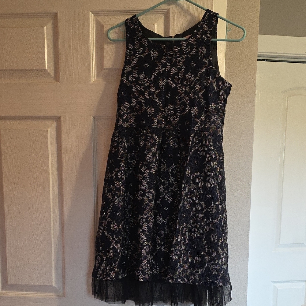 Justice Navy and Silver Patterned Dress